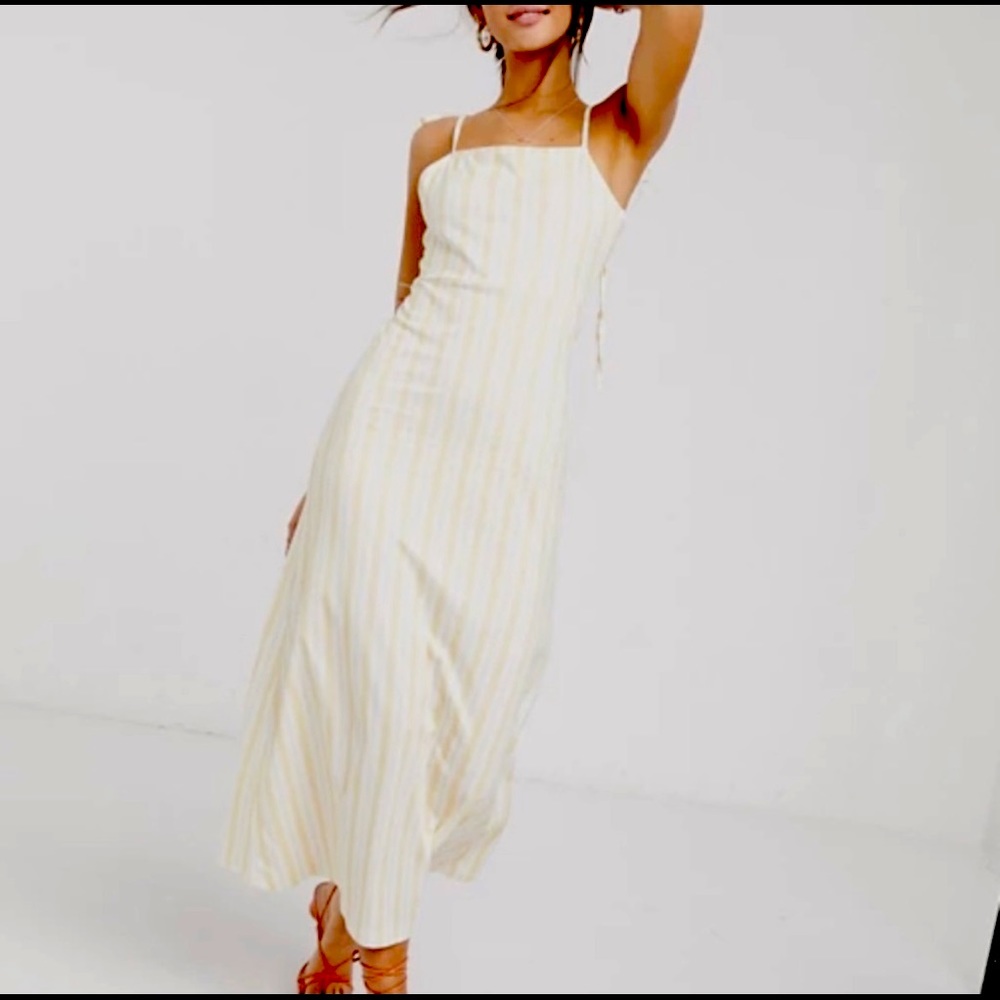 ASOS yellow white striped tie maxi dress